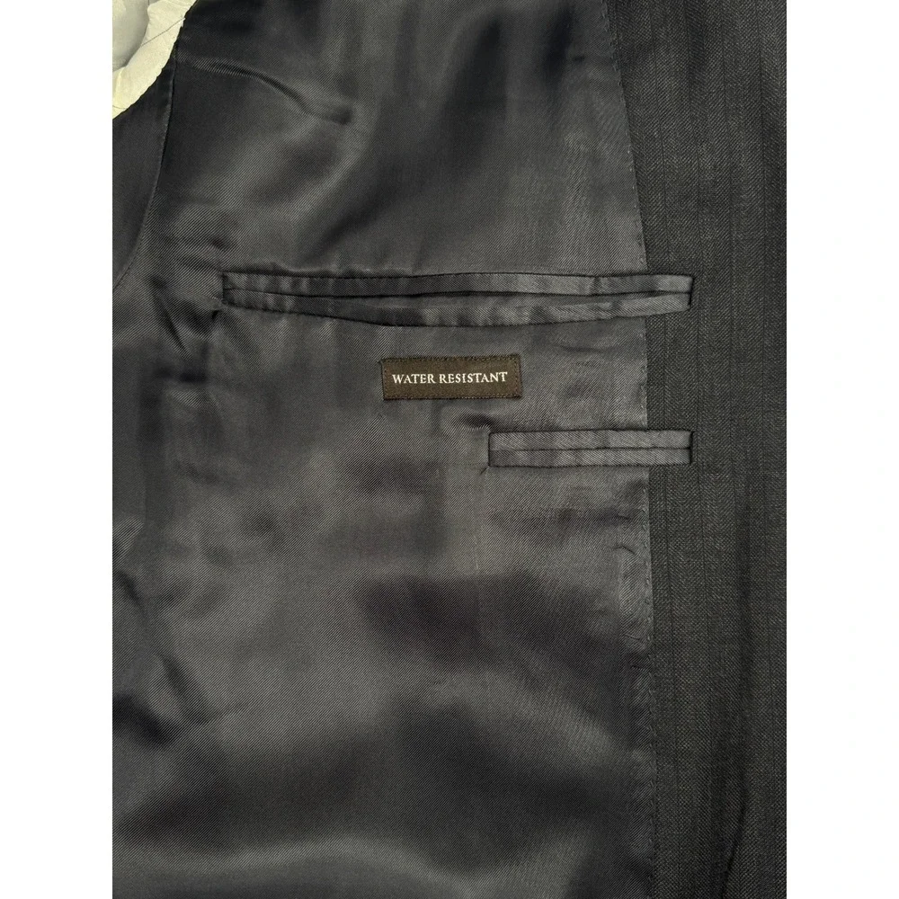Canali Mens Pinstripe Blazer Charcoal Grey Pure Wool Water Resistant 56R Italy
